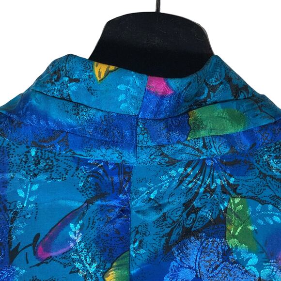 Vintage Teal Blue Satin Blouse Disco Dressy 80s Colorful Retro Maximalist - Picture 9 of 14